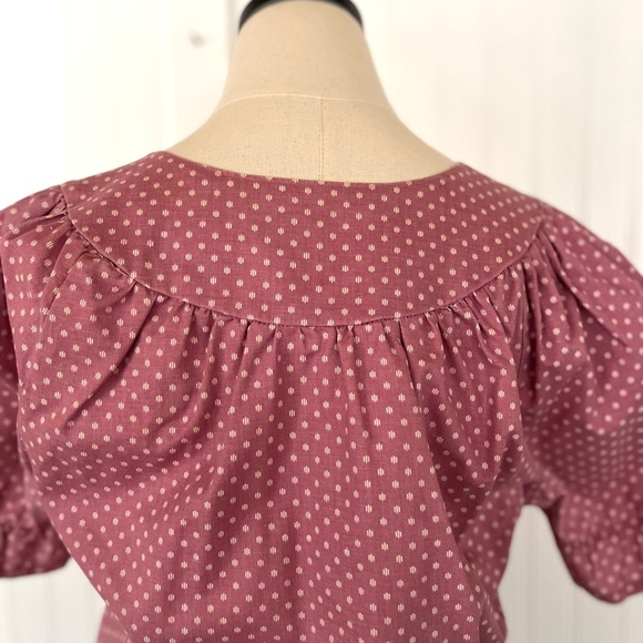 Vintage Pink Polka Dot Peasant Blouse Large Bow Detail Puff Sleeves 100% Cotton - Picture 5 of 9